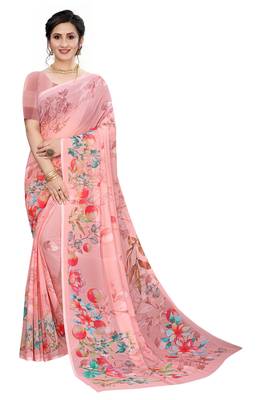 Multicolor Digital Print Weightless Georgette Floral Print Saree with Blouse Piece 1