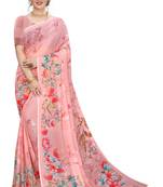 Multicolor Digital Print Weightless Georgette Floral Print Saree with Blouse Piece