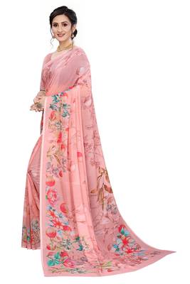 Multicolor Digital Print Weightless Georgette Floral Print Saree with Blouse Piece 2