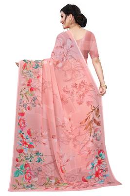 Multicolor Digital Print Weightless Georgette Floral Print Saree with Blouse Piece 3