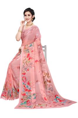 Multicolor Digital Print Weightless Georgette Floral Print Saree with Blouse Piece 4