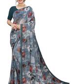 Multicolor Digital Print Weightless Georgette Floral Print Saree with Blouse Piece