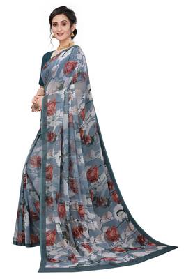 Multicolor Digital Print Weightless Georgette Floral Print Saree with Blouse Piece 2