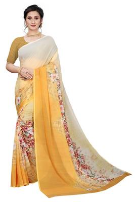 Multicolor Digital Print Weightless Georgette Floral Print Saree with Blouse Piece 1