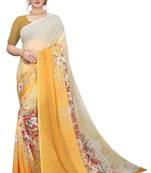Multicolor Digital Print Weightless Georgette Floral Print Saree with Blouse Piece