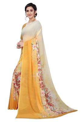 Multicolor Digital Print Weightless Georgette Floral Print Saree with Blouse Piece 2