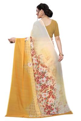 Multicolor Digital Print Weightless Georgette Floral Print Saree with Blouse Piece 3