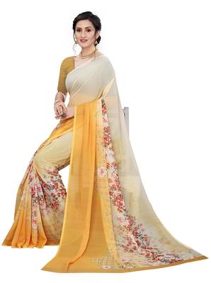 Multicolor Digital Print Weightless Georgette Floral Print Saree with Blouse Piece 4