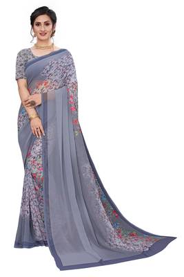 Multicolor Digital Print Weightless Georgette Floral Print Saree with Blouse Piece 1