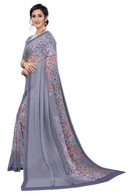 Multicolor Digital Print Weightless Georgette Floral Print Saree with Blouse Piece 2