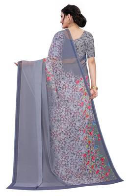 Multicolor Digital Print Weightless Georgette Floral Print Saree with Blouse Piece 3