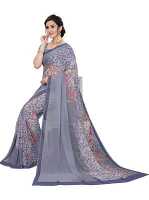 Multicolor Digital Print Weightless Georgette Floral Print Saree with Blouse Piece 4