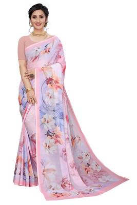 Multicolor Digital Print Weightless Georgette Floral Print Saree with Blouse Piece 1