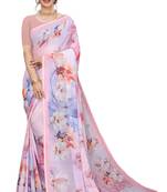 Multicolor Digital Print Weightless Georgette Floral Print Saree with Blouse Piece