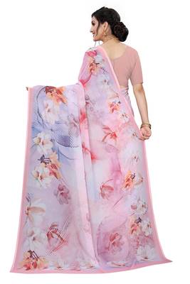 Multicolor Digital Print Weightless Georgette Floral Print Saree with Blouse Piece 3