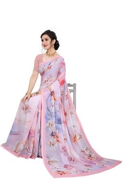 Multicolor Digital Print Weightless Georgette Floral Print Saree with Blouse Piece 4