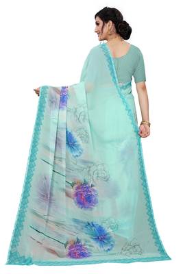 Multicolor Digital Print Weightless Georgette Floral Print Saree with Blouse Piece 3