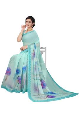 Multicolor Digital Print Weightless Georgette Floral Print Saree with Blouse Piece 4