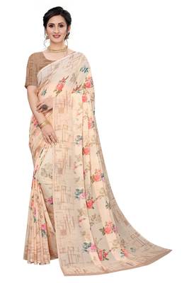 Multicolor Digital Print Weightless Georgette Floral Print Saree with Blouse Piece 1