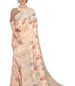 Multicolor Digital Print Weightless Georgette Floral Print Saree with Blouse Piece