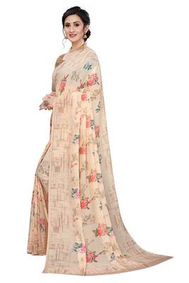 Multicolor Digital Print Weightless Georgette Floral Print Saree with Blouse Piece 2