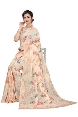 Multicolor Digital Print Weightless Georgette Floral Print Saree with Blouse Piece 4
