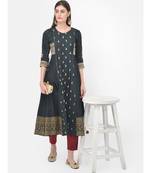 Span Oxford Green Embroidered Flared Kurta