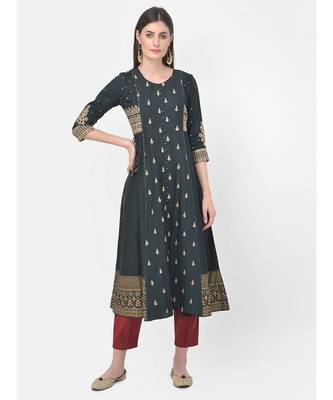 Span Oxford Green Embroidered Flared Kurta 5