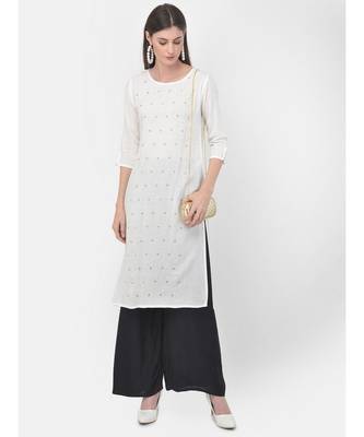 Span White Embroidered Straight Kurta 1