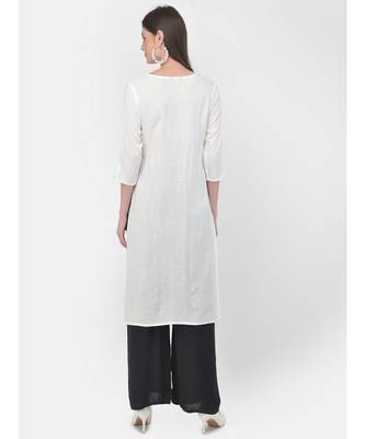 Span White Embroidered Straight Kurta 5