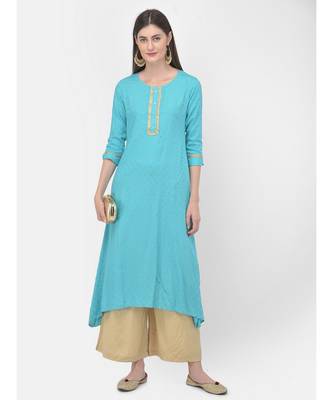 Span Turquoise Embroidered A line Kurta 1