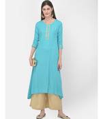 Span Turquoise Embroidered A line Kurta