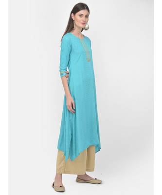 Span Turquoise Embroidered A line Kurta 2