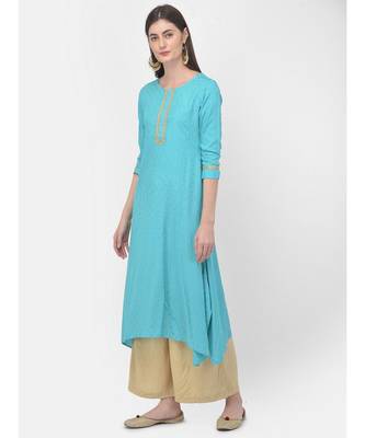Span Turquoise Embroidered A line Kurta 3