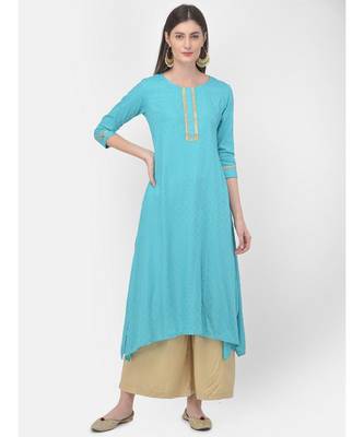 Span Turquoise Embroidered A line Kurta 4