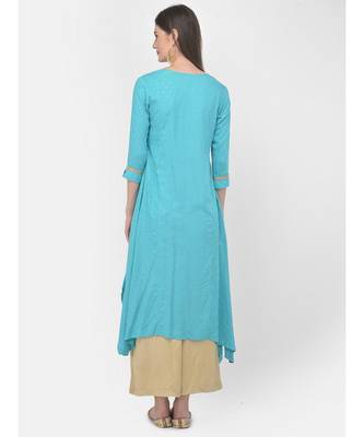 Span Turquoise Embroidered A line Kurta 5