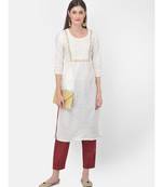 Span White Embroidered Straight Kurta