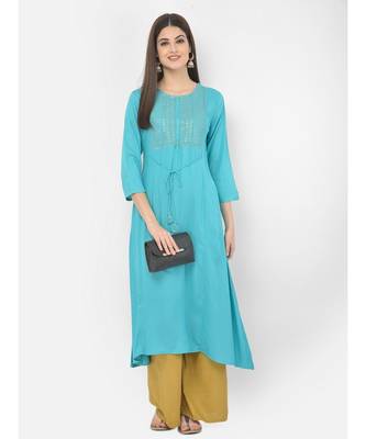 Span Turquoise Embroidered A line Kurta 1