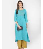 Span Turquoise Embroidered A line Kurta