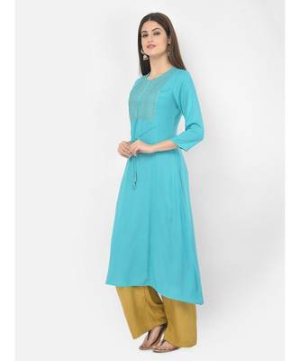 Span Turquoise Embroidered A line Kurta 3