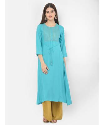 Span Turquoise Embroidered A line Kurta 4