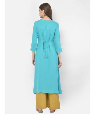 Span Turquoise Embroidered A line Kurta 5