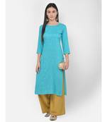 Span Turquoise Embroidered Straight Kurta