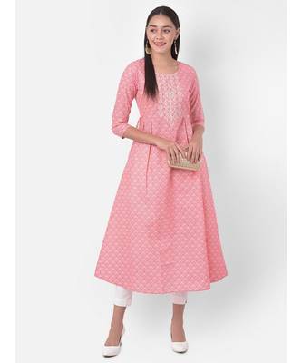 Span Persian Pink Embroidered Flared Kurta 1