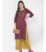 Span Wine Embroidered Straight Kurta