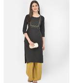 Span Black Embroidered Straight Kurta