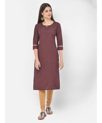 Span Wine Embroidered Straight Kurta 4