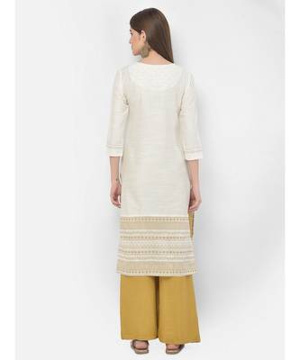 Span White Embroidered Straight Kurta 5
