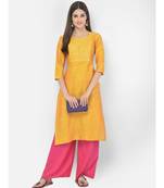 Span Yellow Embroidered Straight Kurta