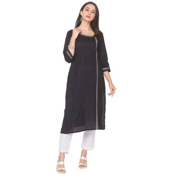 Black plain cotton long-kurtis 1